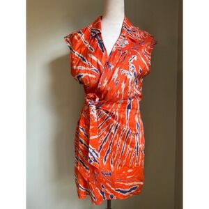 Urban Outfitters Orange Blue boho  fairy Sleeveless Wrap Mini Dress L Y2K whimsi